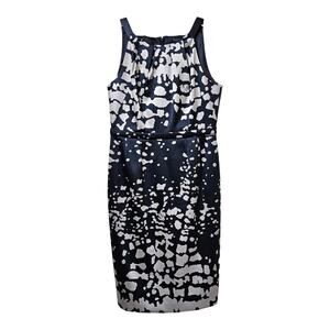 TAHARI Women's 8 Satin Dress Sheath Sleeveless Black Beige Lined Classy Elegant